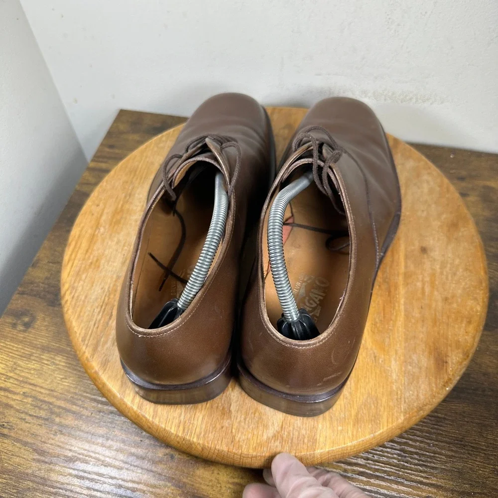 Salvatore Ferragamo Mens Brown Leather Oxford Dress Shoes Size 11.5 EE Wide